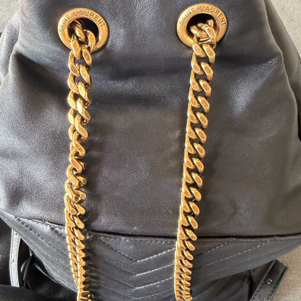 Saint Laurent Black Chevron Quilted Leather Backpack with Subtle YSL Hardware - Picture 5 of 10